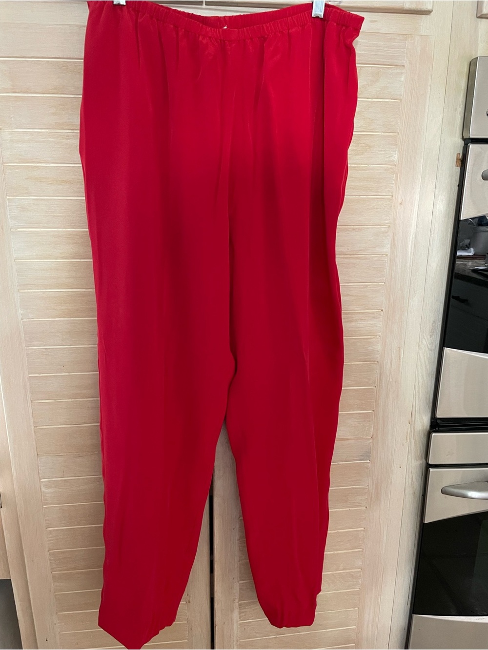 WinterSilks Red silk Straight-Leg Pull-On Pants XL
